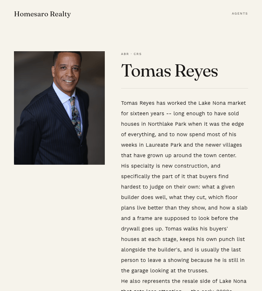 A real Homesaro agent page using the Classic theme